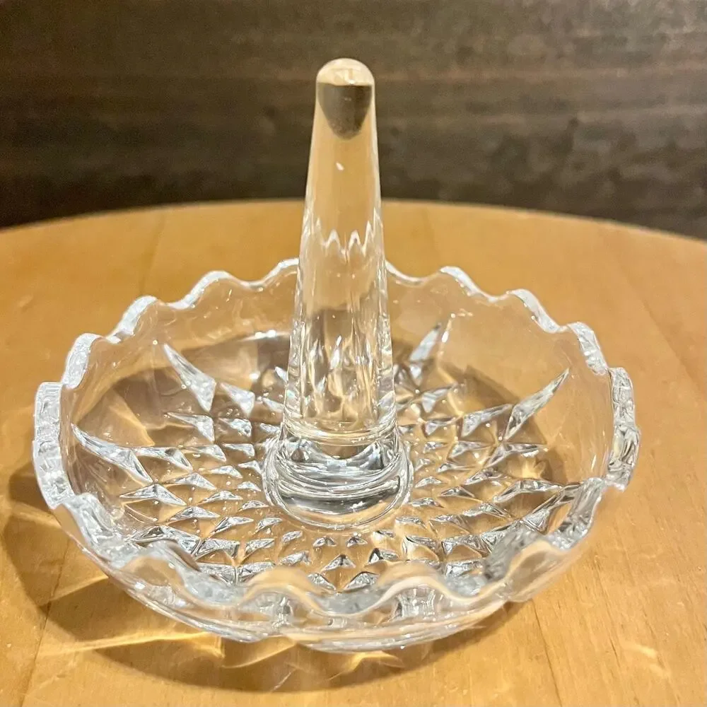 Vintage Crystal Ring Tree Dish | Scalloped Cut Glass Trinket Tray